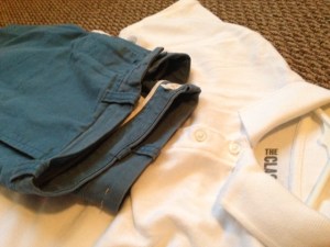 A white polo lets show mix in other colors without overdoing it. Shorts by J. Crew. 