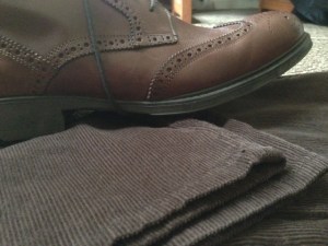 Brown wingtip boots -- the perfect pairing with corduroy.