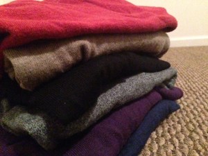 A plethora of v-neck sweaters. From top to bottom: Old Navy, J. Crew Factor, J. Crew, Old Navy, Express, Frank & Oak. 