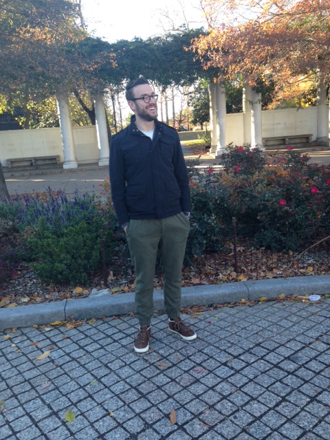 Rocking some leather sneakers -- perfect for the fall & winter. Jacket by Frank & Oak. Long-sleeve T-shirt by J. Crew. Sneakers by Billy Reid for K-Swiss. Watch by Stuhrling. Glasses by Burberry.