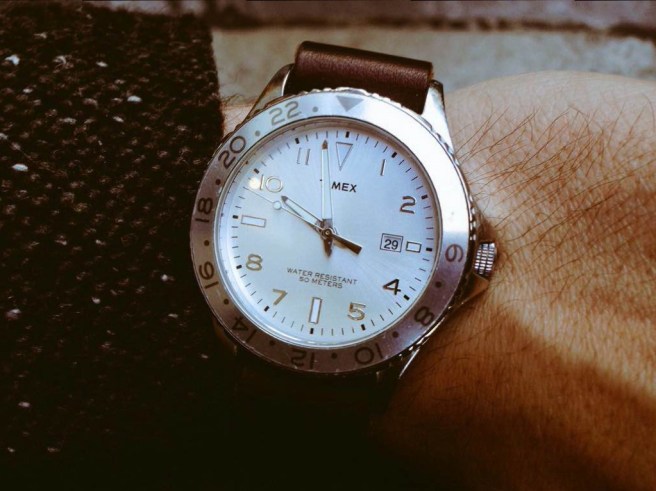 A Timex Ameritus Sport watch with a No. 8 Chromexcel Horween leather band from Form-Function-Form, a recent addition to the personal collection. 