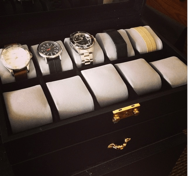 A look at my watch collection circa Jan. 2014. From left to right: Timex Ameritus Sport with brown-leather NATO strap, black canvas strap Timex Weekender and silver Invicta dive watch. 