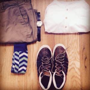 Just one of the many ways to style Pistol Lake's terrific white henley. Chinos by Frank & Oak. Horween watch strap by Form-Function-Form. Socks by Express. Sneakers by Billy Reid for K-Swiss. 