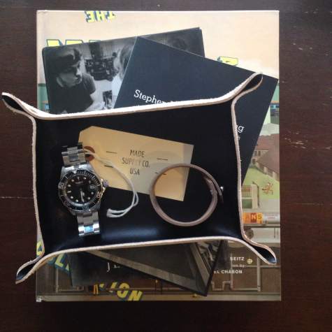 Some weekend reading action. Featured books: The Wes Anderson Collection, The Youngs by Jesse Fink & On Writing. Leather valet tray & bracelet by Made Supply Co. Dive watch by Invicta.