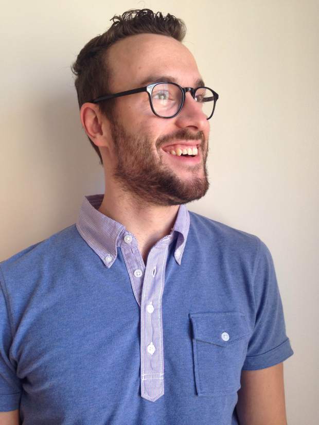 Going in-person with the latest from the Michael Bastian x Uniqlo 2015 collection. Glasses by Warby Parker. Photo credit: Liz Todd.