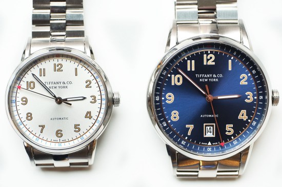 On the left: The women's 34mm stainless steel option. On the right: the 40-mm men's option.