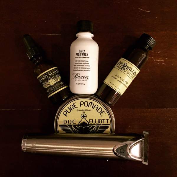 Grooming gear fit for the road ahead. Featuring Beard Oil & Pure Pomade from Doc Elliott, Shampoo from Baxter of Californina and the Wahl Grooming Stainless Steel Trimmer.