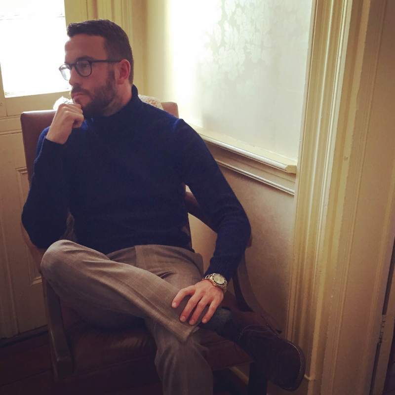 These boots were made for ... reflecting? Going in-depth with the Chocolate Suede Scout Chukka from Thursday Boots. Custom suit trousers by Combatant Gentleman. Turtleneck by UNIQLO. Glasses by Warby Parker. Charcoal socks by American Trench.