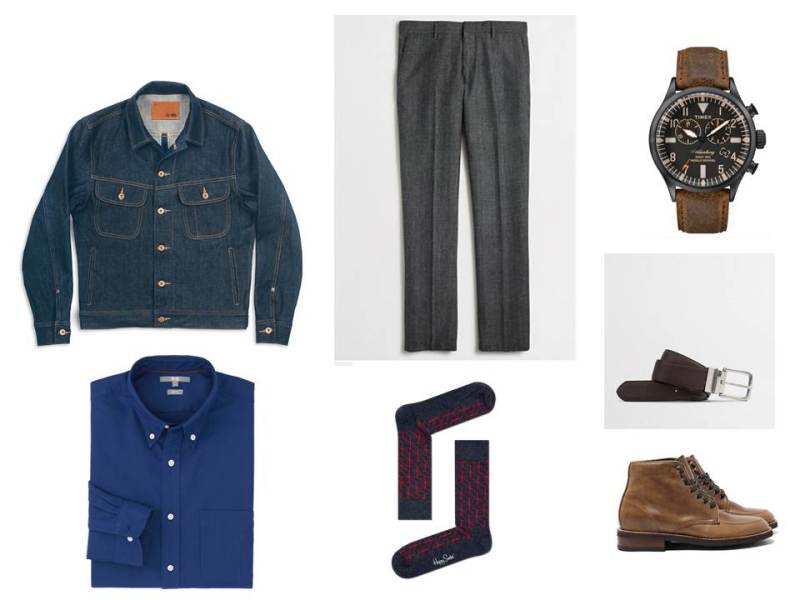 A denim jacket + slim wool trousers = a whole new way to view your work wardrobe.