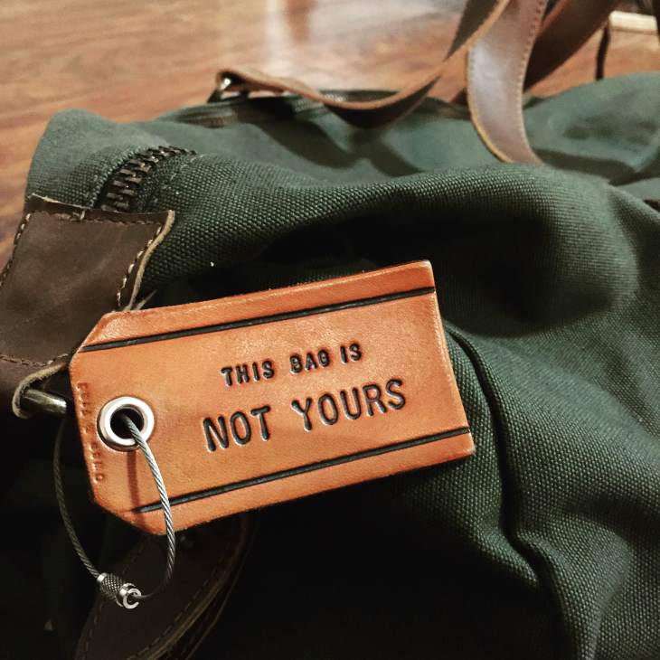 Taking the Mt. Drew Duffle from United By Blue around the country. Leather luggage tag by Owen & Fred.