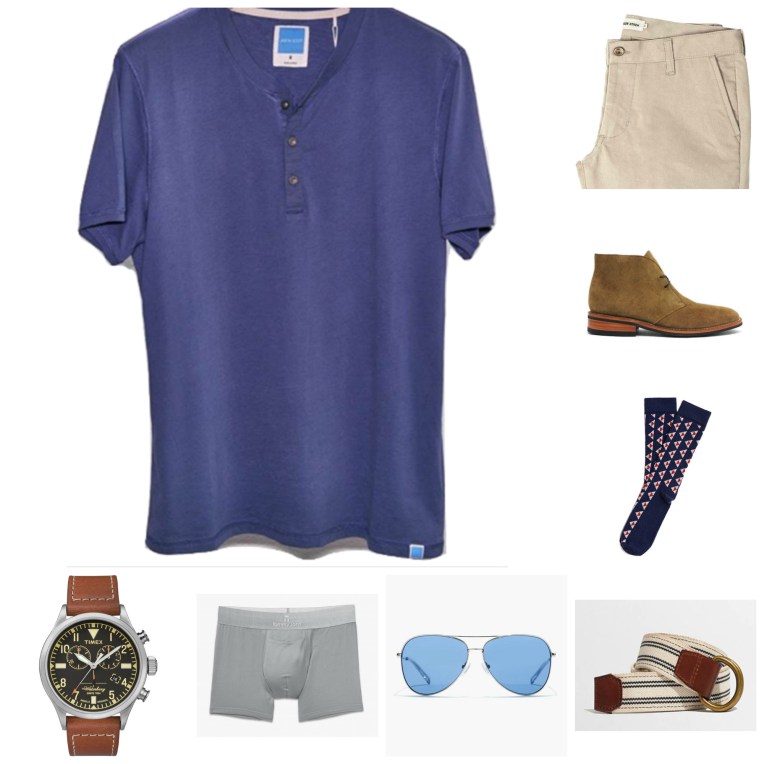 Pair a short-sleeve henley with staples you might already have in your closet, like stone chinos and suede chukka boots.