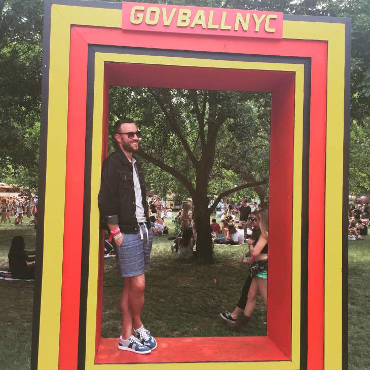 Taking in Governor's Ball, day two. Slim-fit Henley by Old Navy. Denim jacket by American Apparel. Indigo Linen-Blend Shorts by JACHS NY. Luca Sneakers by SWIMS Official. 