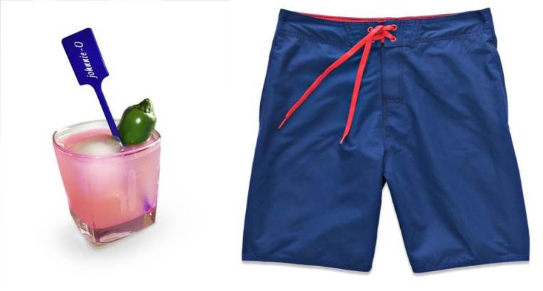 The brand's 9OH2O Swim Shorts are a classic pairing alongside a tasty beverage.
