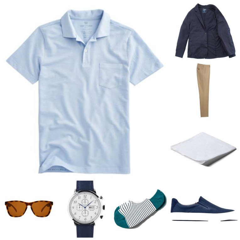 Mashing up your favorite style essentials, from a crisp summer polo to a classic blazer and comfortable slip-on sneakers.