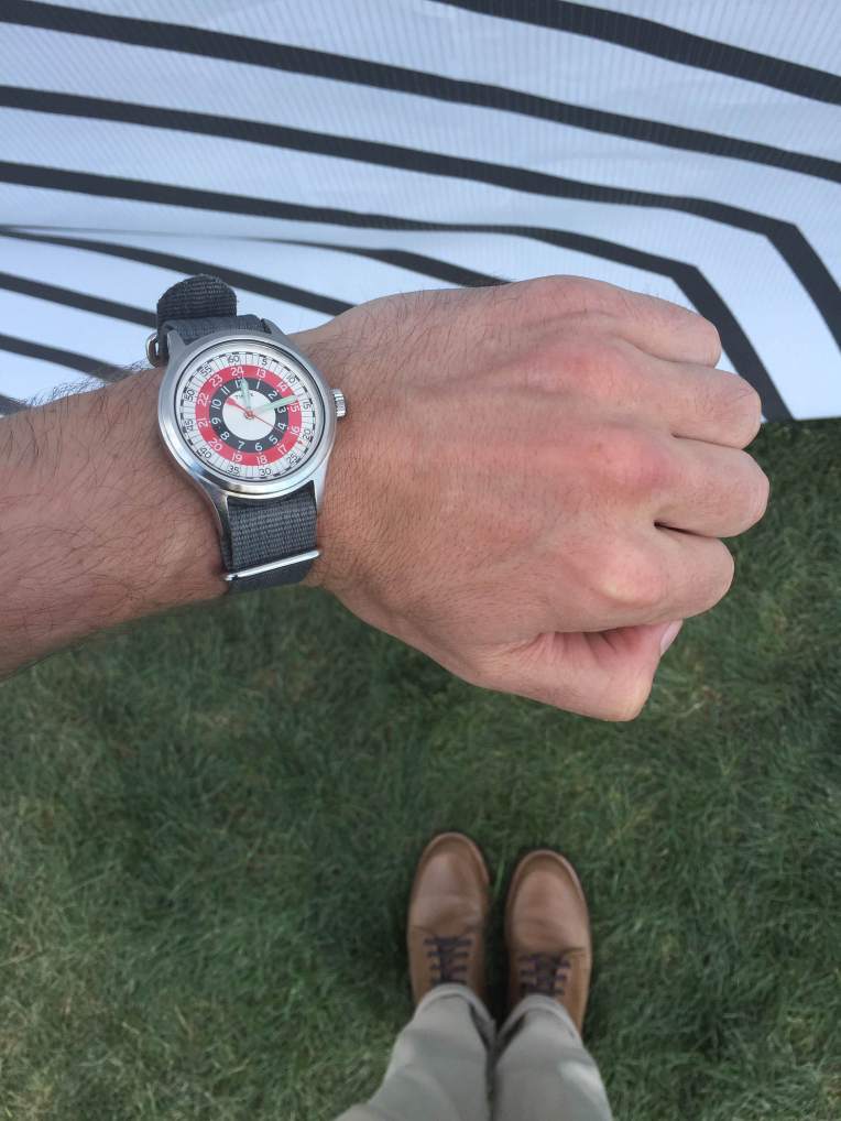 Keeping track of time during the day with the Mod Watch from the Timex x Todd Snyder collab. Natural Diplomat Boots by Thursday Boots. Slim Light Mercer Denim by Mott & Bow. 