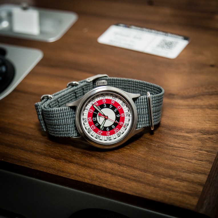 A military NATO strap and a vintage-inspired design help this timepiece stand out in the best possible way. Photo courtesy of Timex. 