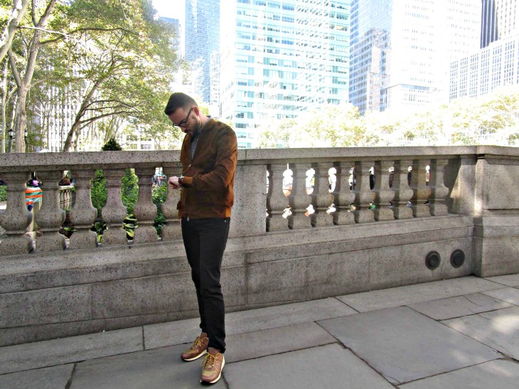 Yet another way to wear the Cole Bomber Jacket. Cove Shirt by Life/After/Denim. Flat Black Selvedge by Todd Shelton. miUSA 585 Sneakers by Danner x New Balance. Waterbury Chrono by Timex x Red Wing Heritage. Glasses by Frameri. 