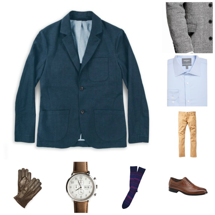 Can you go wrong with a navy jacket & khaki five-pocket pants? Hardly. 