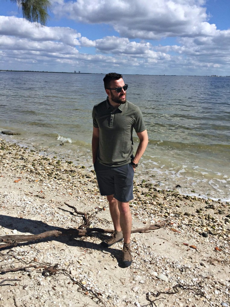 A sporty, stylish combination. Polo by QOR. Capital Shorts by OLIVERS Apparel. Gratton Sneakers by Fronteer. Calypso Watch by MVMT Watches. Sunglasses by Nautica.