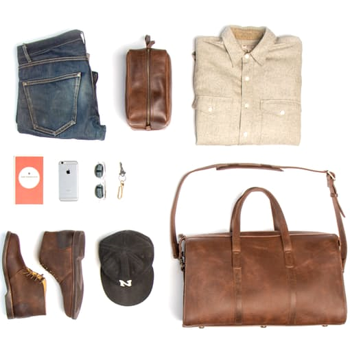 Perhaps a few travel packing tips worth stealing. Photo courtesy of Huckberry. 